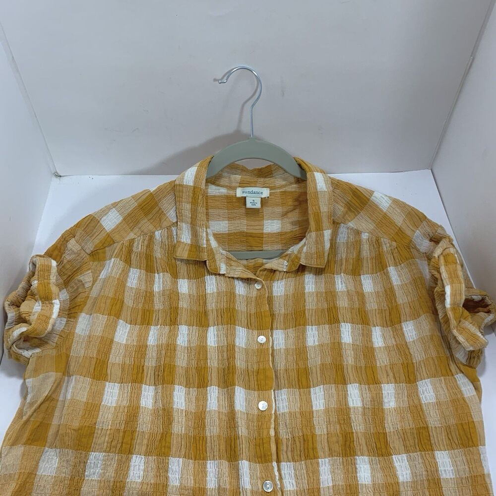 Sundance lorna yellow and whote button top oversized boho blouse size small - Picture 5 of 9